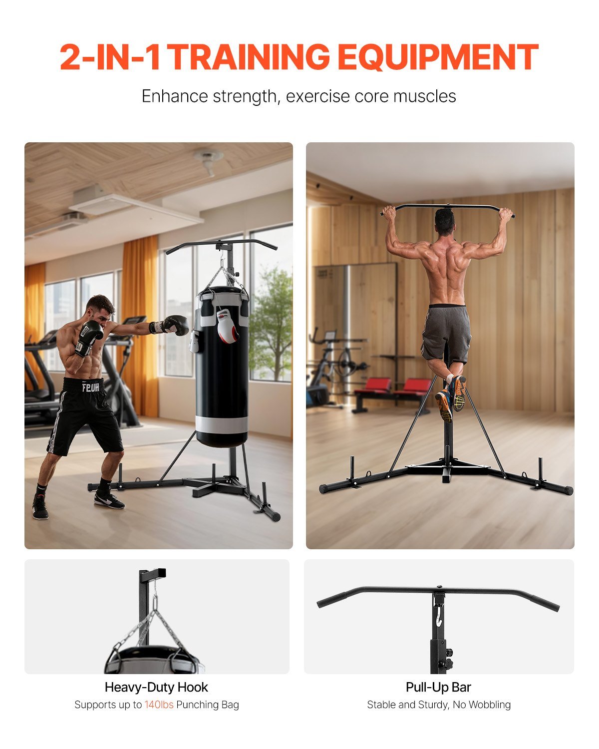 2 in 1 Punching Bag Stand, Steel Heavy Duty Workout Equipment, - IronWear Co.