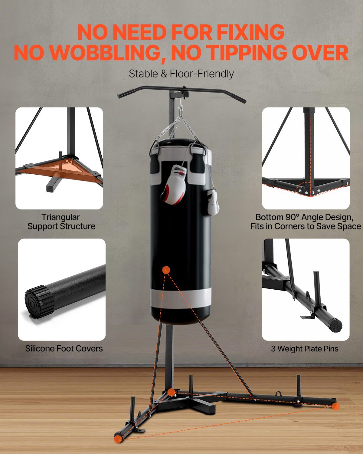 2 in 1 Punching Bag Stand, Steel Heavy Duty Workout Equipment, - IronWear Co.