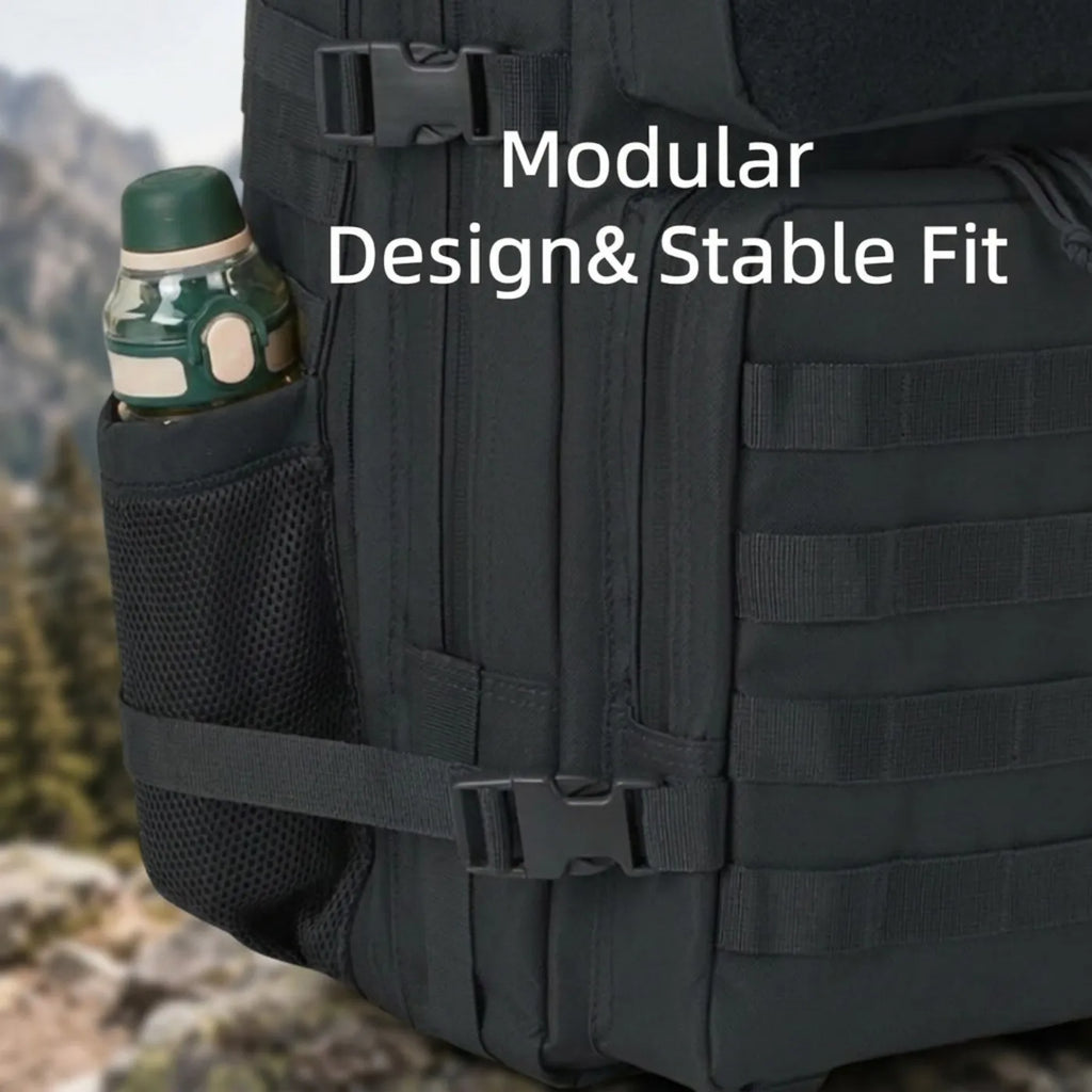 45L Large Capacity Tactical Fishing Backpack Angling Rucksack with Dual Water Bottle Cup Holders Outdoor Camping Fishing Tackle Storage Backpack for Sea Fishing Bank Fishing Hiking Trekking Travel Sports EDC Daily Carry Outdoor Fisherman Gear Bag