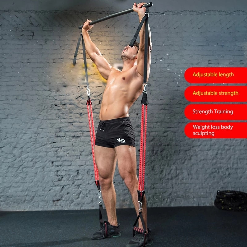 Resistance Band Pilates Stick Gym Exercise Muscle Power Tension Bar With Fitness Stick Home Body Work Out Fitness Pull Rope - IronWear Co.