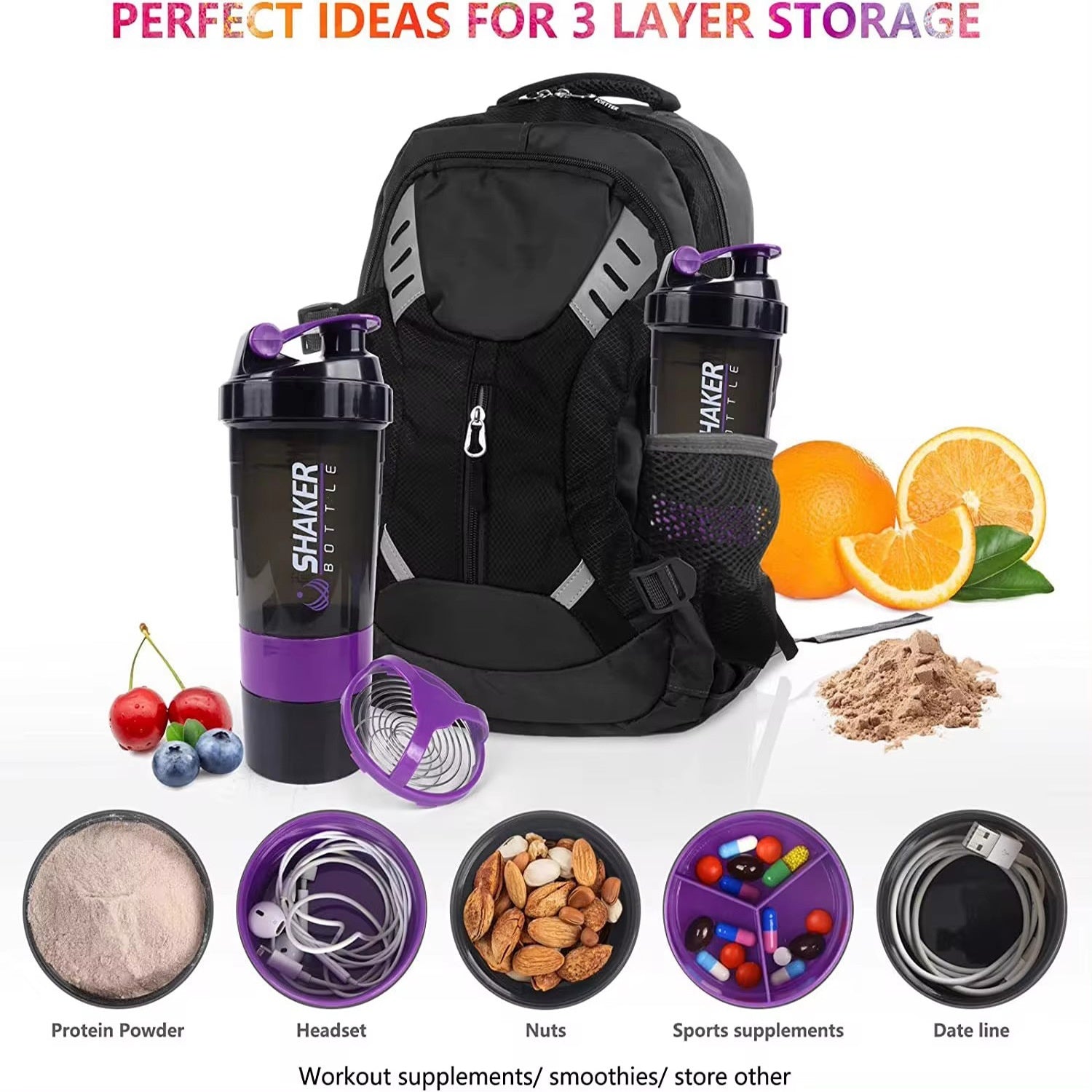 Large capacity protein powder shaking cup 550ml portable sports and fitness water cup with scale