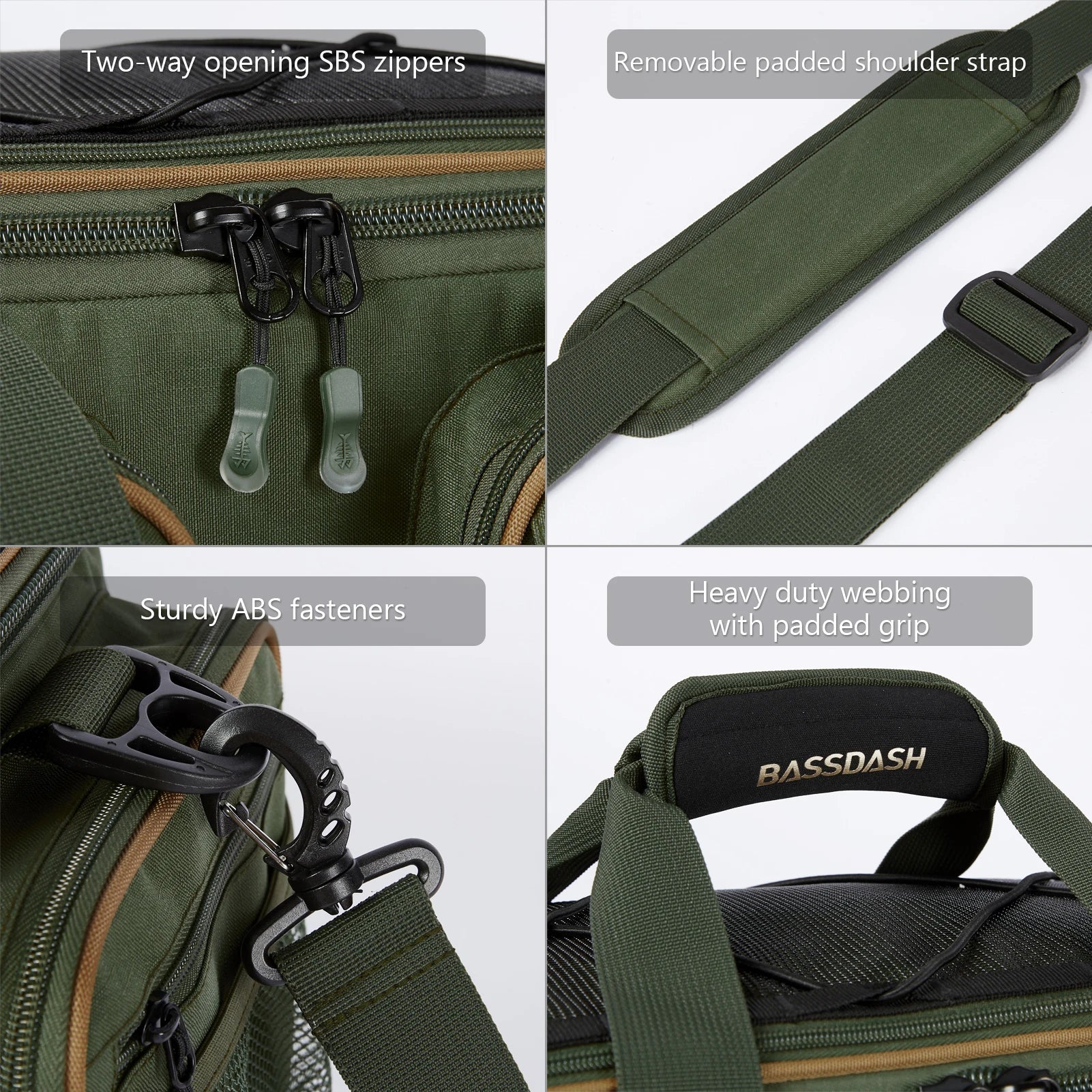 BASSDASH Fishing Tackle Shoulder Bag Water Resistant Lightweight Gear Storage Pack with Hard Molded Bottom Rain Cover