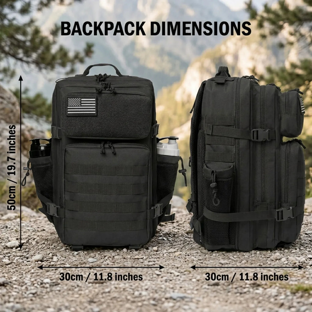 45L Large Capacity Tactical Fishing Backpack Angling Rucksack with Dual Water Bottle Cup Holders Outdoor Camping Fishing Tackle Storage Backpack for Sea Fishing Bank Fishing Hiking Trekking Travel Sports EDC Daily Carry Outdoor Fisherman Gear Bag