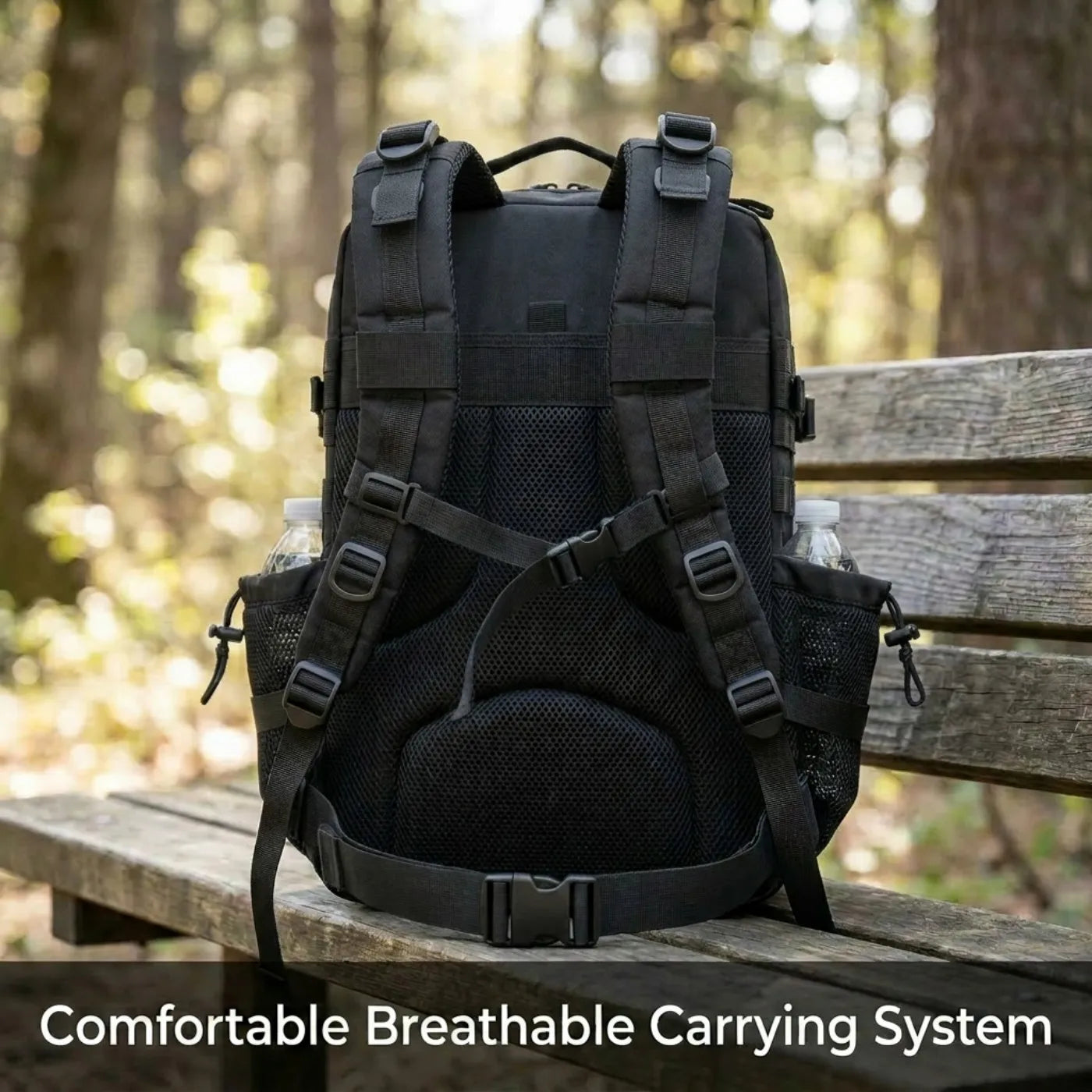 45L Large Capacity Tactical Fishing Backpack Angling Rucksack with Dual Water Bottle Cup Holders Outdoor Camping Fishing Tackle Storage Backpack for Sea Fishing Bank Fishing Hiking Trekking Travel Sports EDC Daily Carry Outdoor Fisherman Gear Bag