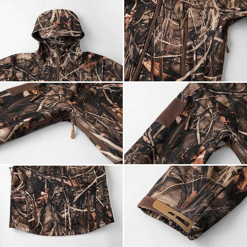 Men's Silent Soft Shell Camouflage Tactical Jacket Waterproof Warm Fleece Hunting Jackets Outdoor Hiking Fishing Hooded Coat - IronWear Co.