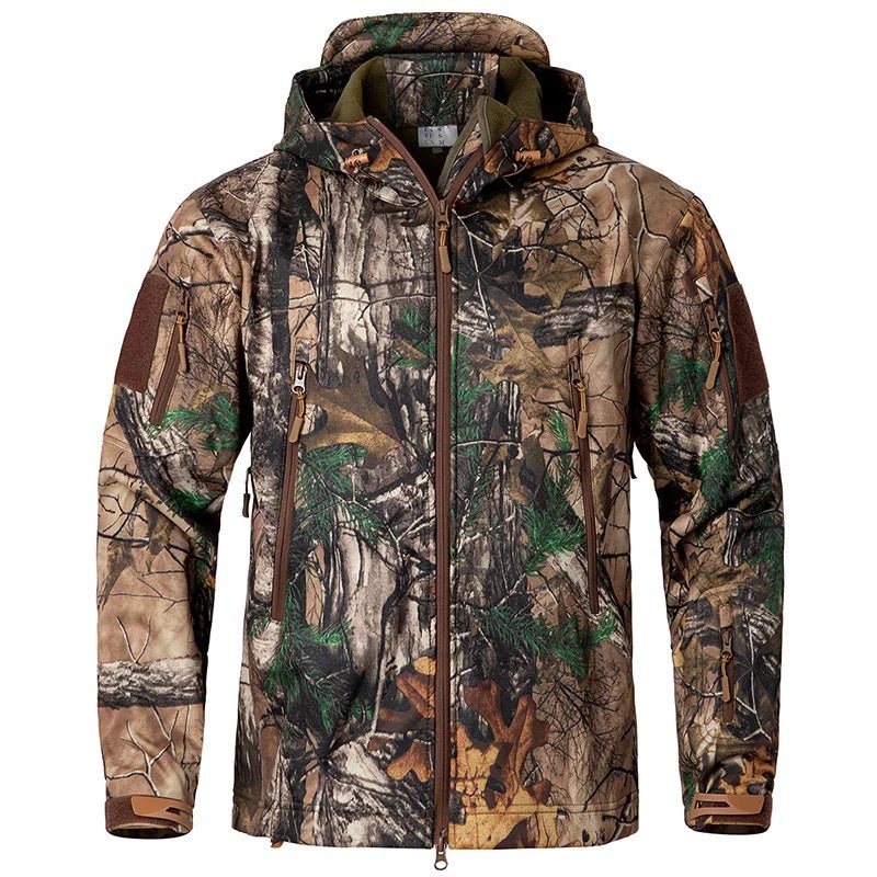 Men's Silent Soft Shell Camouflage Tactical Jacket Waterproof Warm Fleece Hunting Jackets Outdoor Hiking Fishing Hooded Coat - IronWear Co.