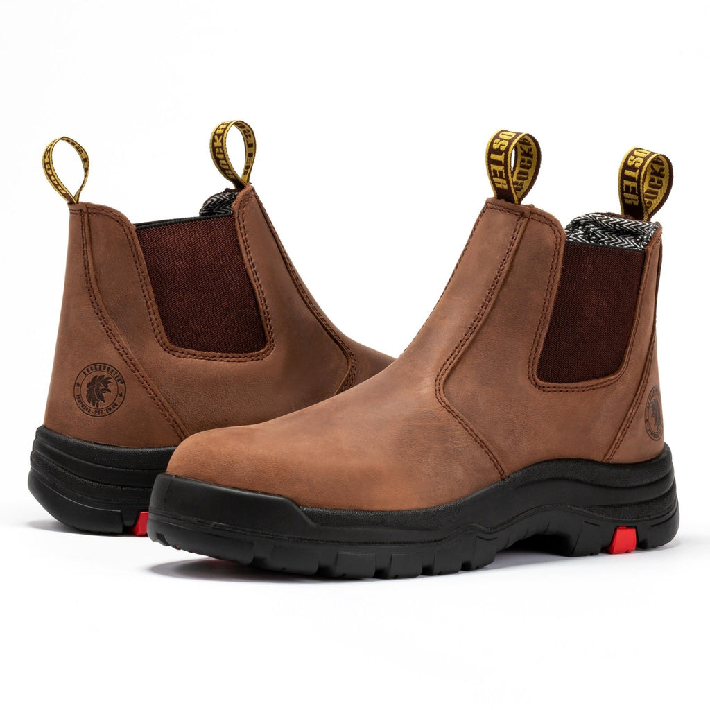 ROCKROOSTER Lumen Brown 6 inch Pull-on Leather Work Boots AK224 - IronWear Co.