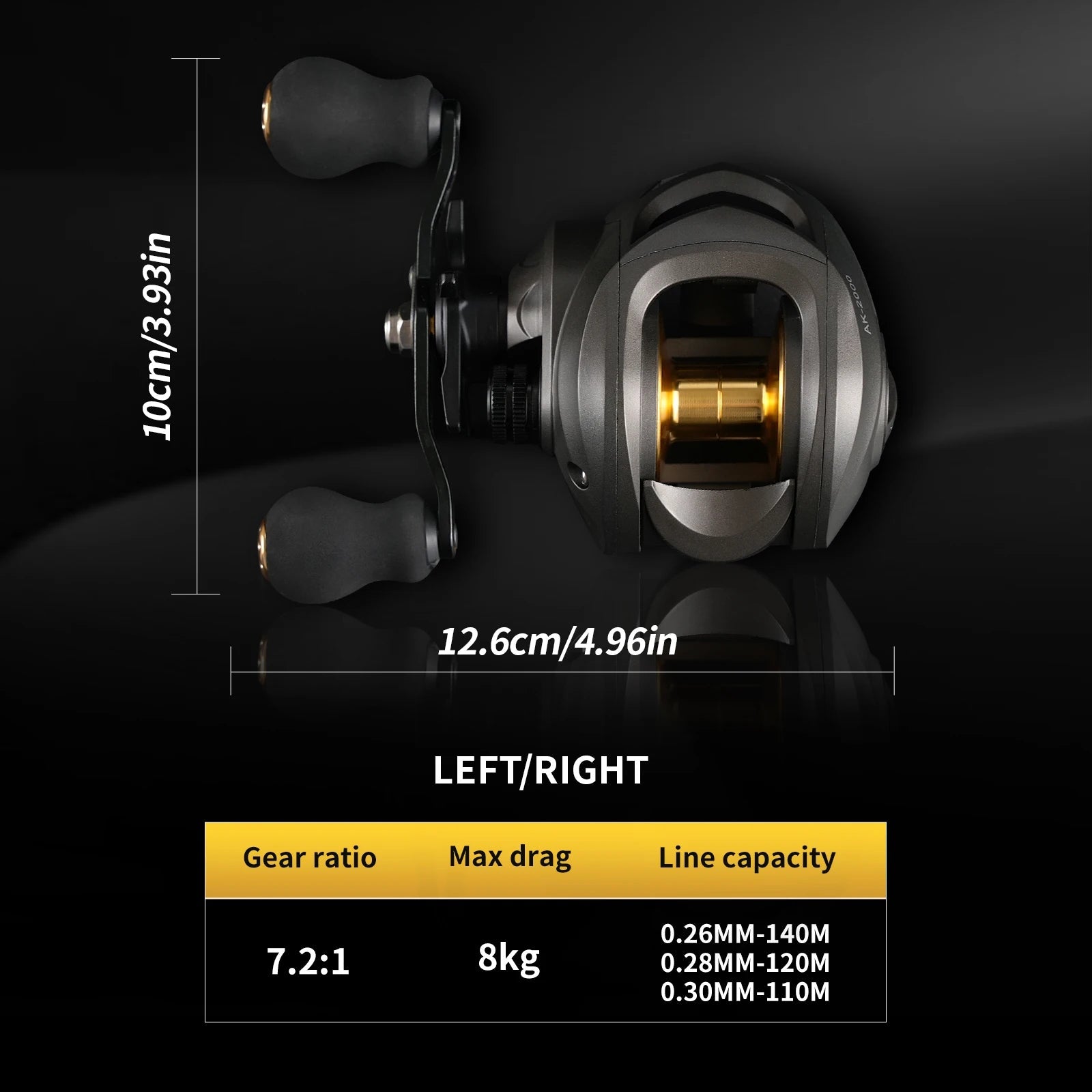 Rooblinos AK Series,7.2:1 Gear Ratio,2+1 Ball Bearing,18LB Max Drag,Baitcasting Reel,For Freshwater Saltwater - IronWear Co.