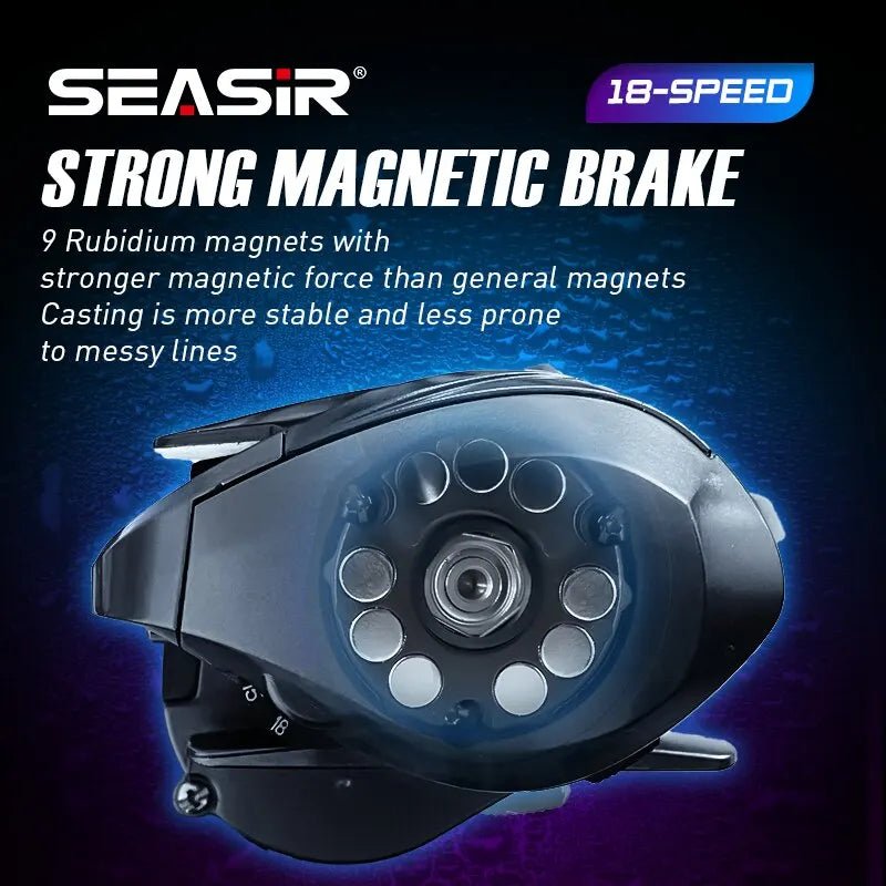SEASIR Cast-X Baitcasting Reel 7.3:1 HS Gear Ratio Aluminum Double Spool Carbon Grip Metal BFS Micro Fresh Seawater Fishing Coil - IronWear Co.