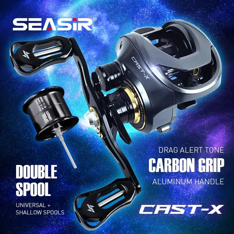 SEASIR Cast-X Baitcasting Reel 7.3:1 HS Gear Ratio Aluminum Double Spool Carbon Grip Metal BFS Micro Fresh Seawater Fishing Coil - IronWear Co.