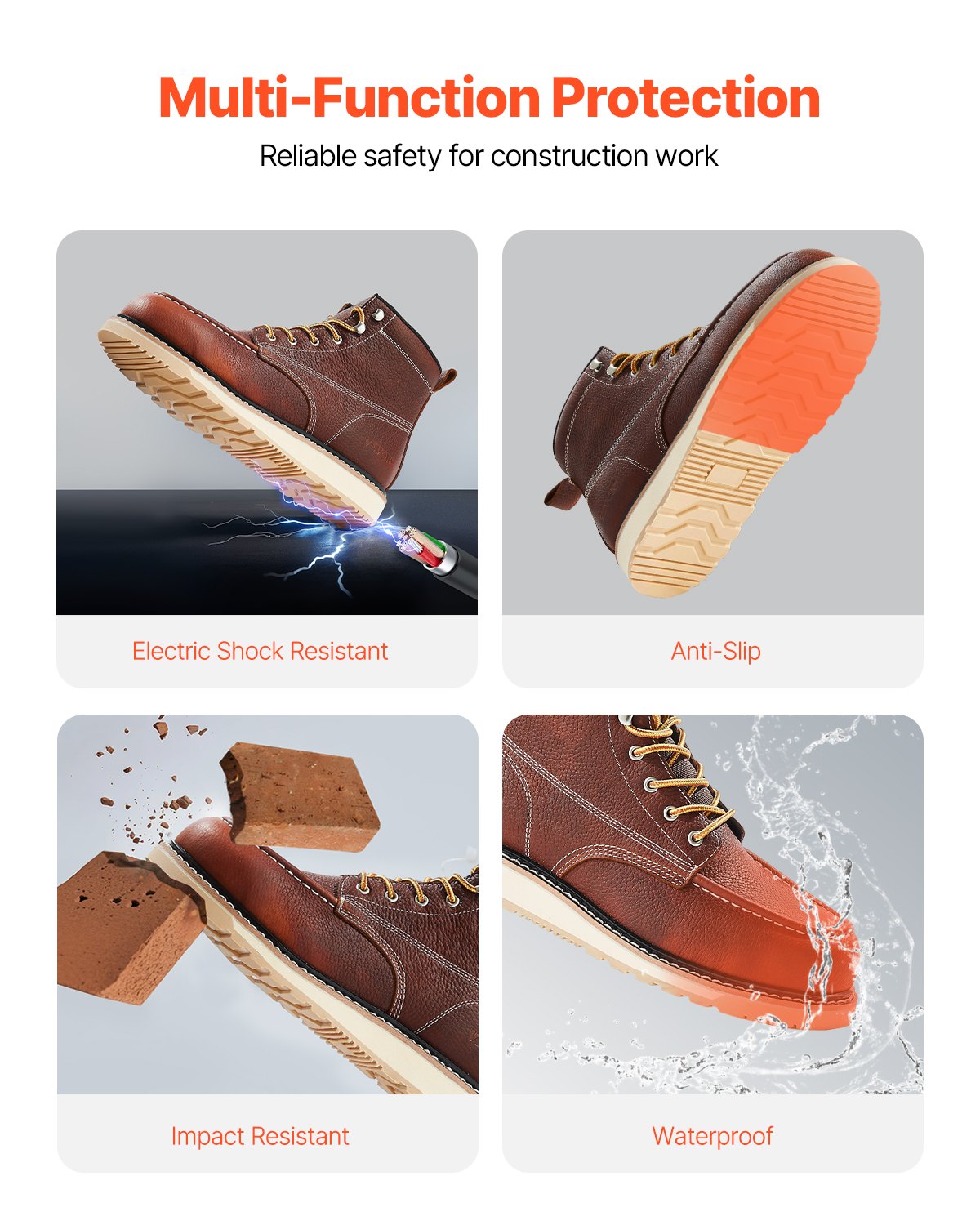 Steel Toe Work Boots, UK Size 11, Waterproof Moc Toe Work Boots for