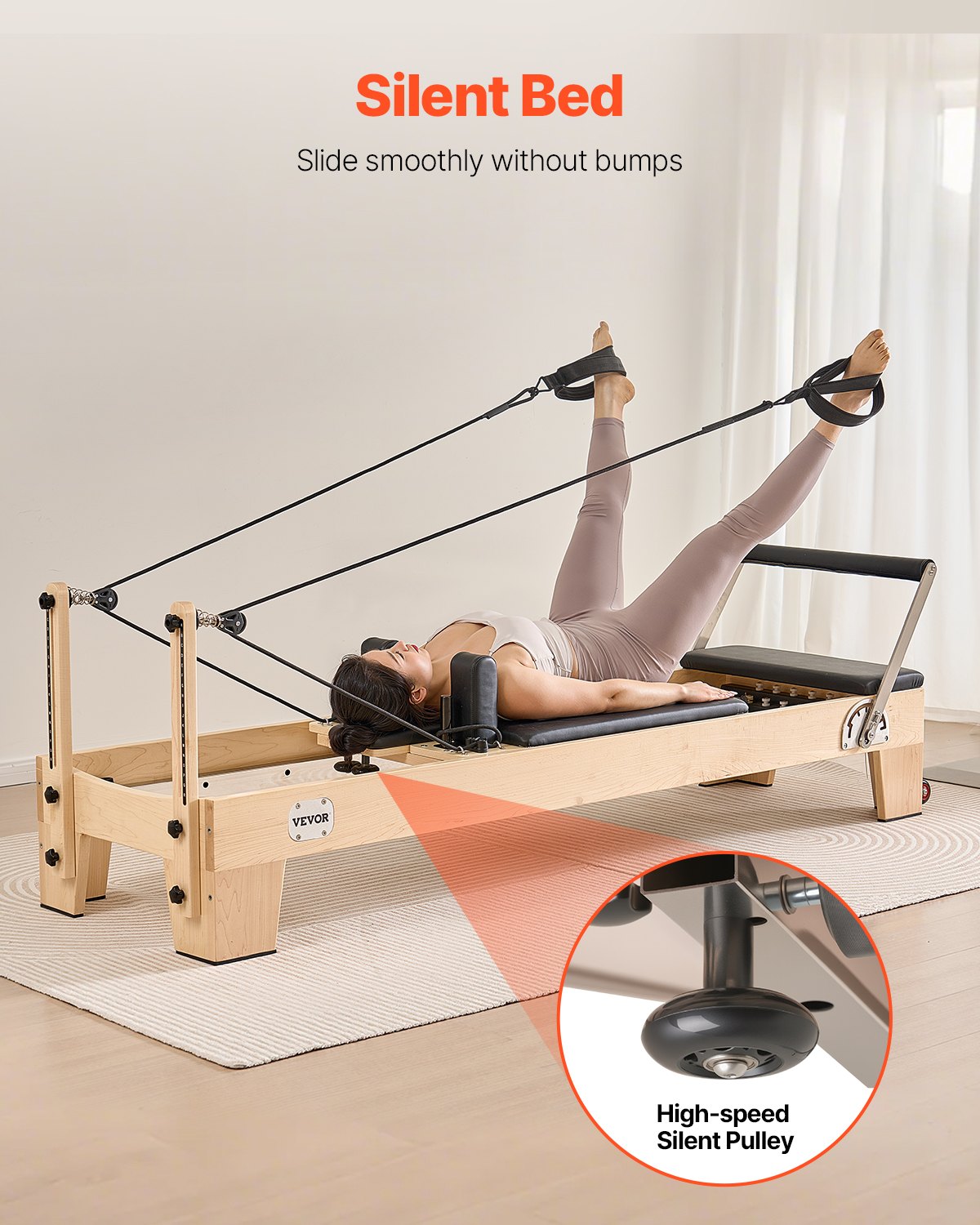 Pilates Reformer Machine, Wooden Pilates Workout Equipment for Home