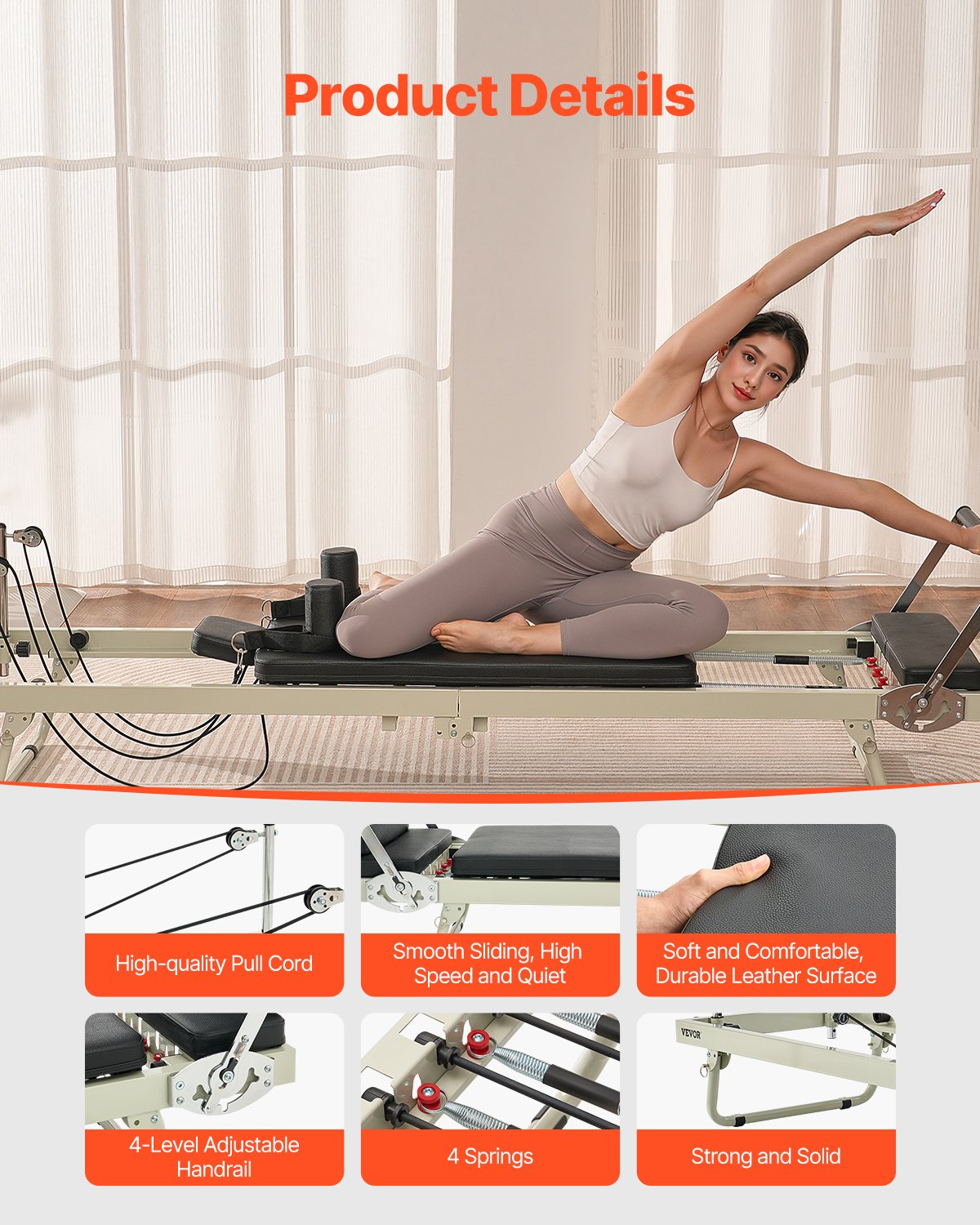 Foldable Pilates Reformer, Pilates Workout Machine for Home Gym Studio