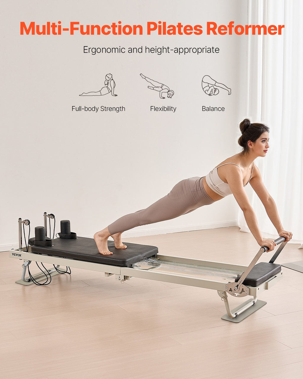 Foldable Pilates Reformer, Pilates Workout Machine for Home Gym Studio