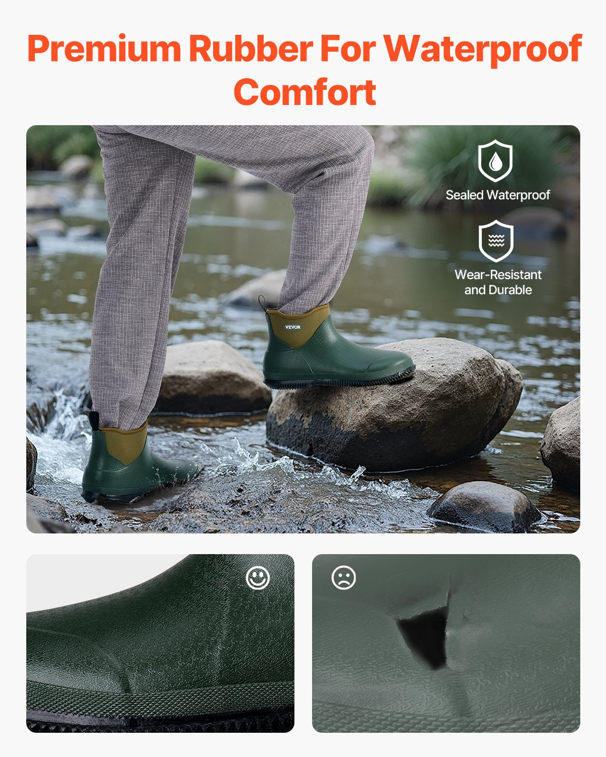 Women's Deck Boots, Waterproof Fishing Rain Boots, Anti-Slip Ankle
