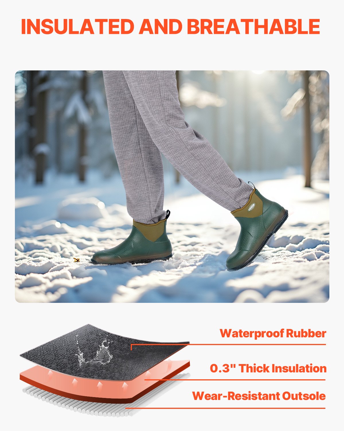 Women's Deck Boots, Waterproof Fishing Rain Boots, Anti-Slip Ankle